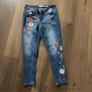 Embroidered Blue Skinny Jeans